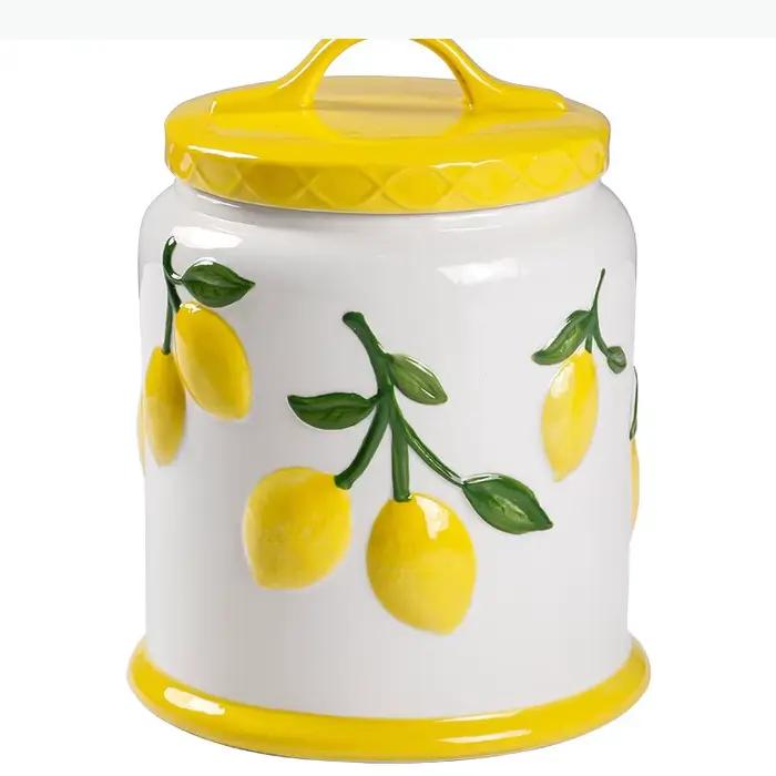 Pot de rangement en céramique motif citron, hermétique et anti-humidité, pour fruits secs, céréales et autres produits, outil de rangement domestique