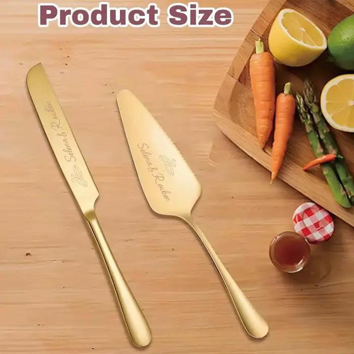 Couteau et spatule à gâteau de mariage gravés personnalisés en acier inoxydable