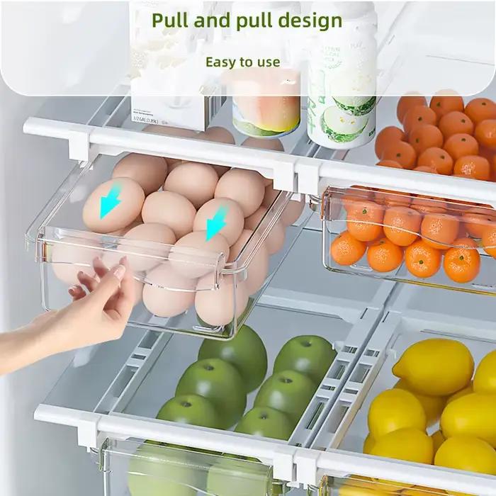 Boîte de rangement de cuisine, organisateur de conservation de fruits et légumes, récipient d'œufs Transparent sous étagère, tiroir de réfrigérateur