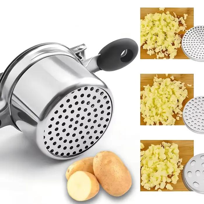 Presse-purée et broyeur de pommes de terre. 3 disques interchangeables en acier inoxydable