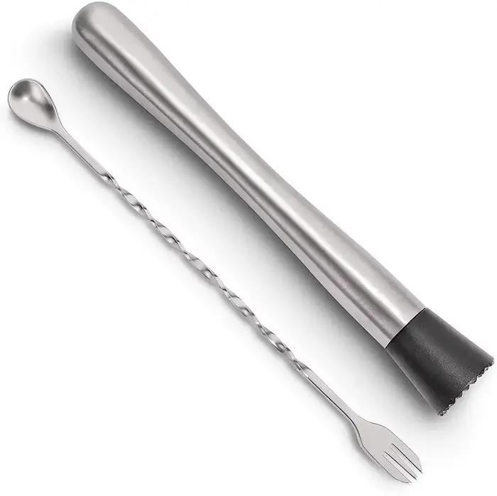 Muddler à cocktail et cuillère à mélanger en acier inoxydable