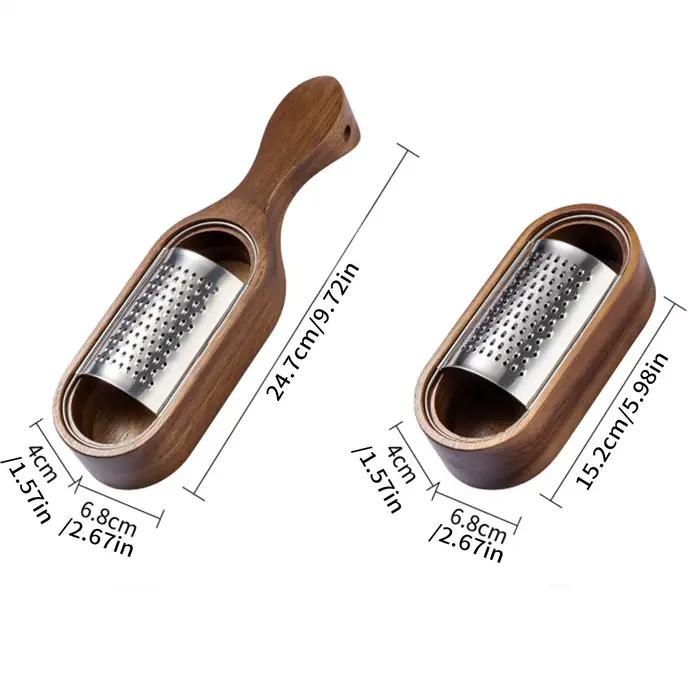 1PC-Râpe à fromage en acier inoxydable ; boîte de rangement en bois de santal rouge ; râpe à outils