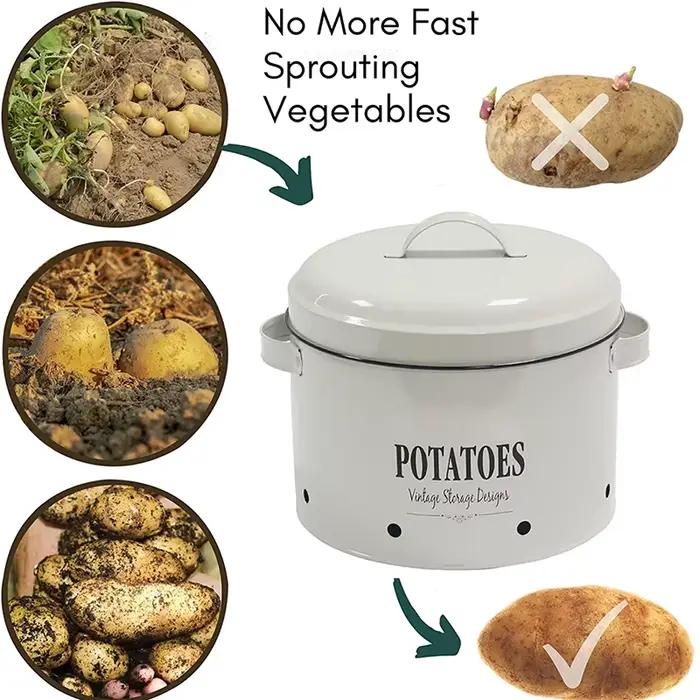3 Ensembles de Contenants de Rangement en Métal avec Couvercles pour Pommes de Terre, Oignons, Ail – Organiseur de Comptoir pour Cuisine et Garde-Manger