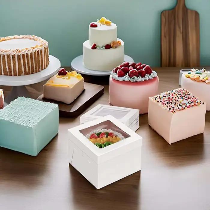 Boîte d'emballage de gâteaux avec fenêtre ondulée transparente, boîte de présentation de desserts, adaptée aux desserts de fête de Noël, boîte d'emballage cadeau.