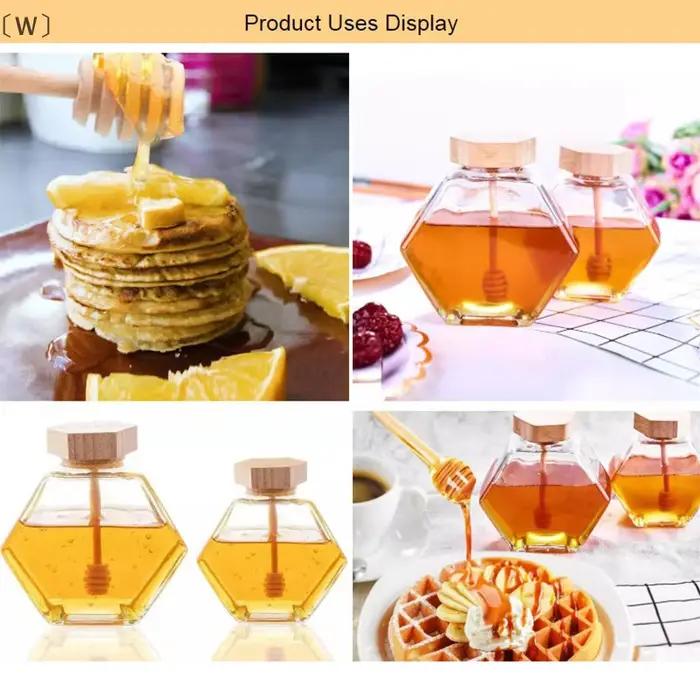 MaveraW Bottiglia de miel hexagonale en verre avec pot