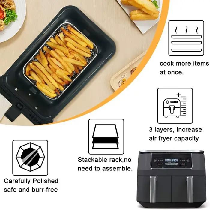 Support de gril rectangulaire empilable à trois couches pour friteuses à air Ninja double paniers cuisine four polyvalent occasionnels spéciaux