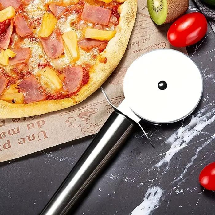 Lot de 5 outils de cuisine en acier inoxydable : roulette à pizza, spatule à gâteau de lune, spatule à gaufres, coupe-pâte à biscuits, coupe-pâte manuel pour pizza