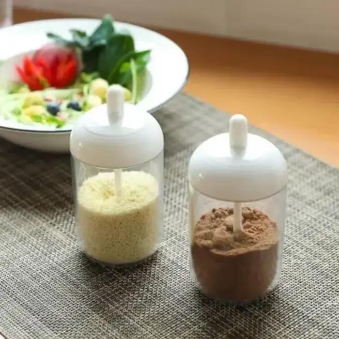 Pot à épices rond avec couvercle, cuillère, bouteille d'assaisonnement, boîte à condiments, boîte scellée, organisateur de cuisine