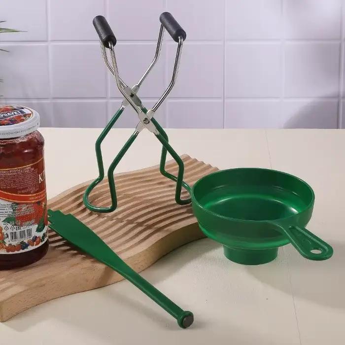 Kit d'outils de mise en conserve pratique 3 pièces : Pince à bocaux anti-brûlure et entonnoir de qualité alimentaire