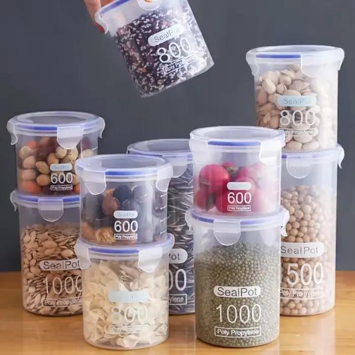 Pots scellés avec échelle, bac à grains, réfrigérateur de cuisine, récipient scellé, pot transparent, boîtes de stockage de sucre et d'épices, 1/4 pièces