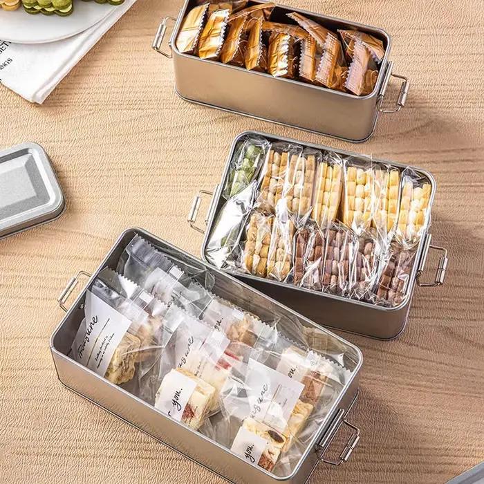 Boîte rectangulaire de boîtes à biscuits en fer blanc avec couvercle, anti-poussière, cuisine domestique, stockage de bureau, pour bonbons, café, thé, bijoux, chocolat