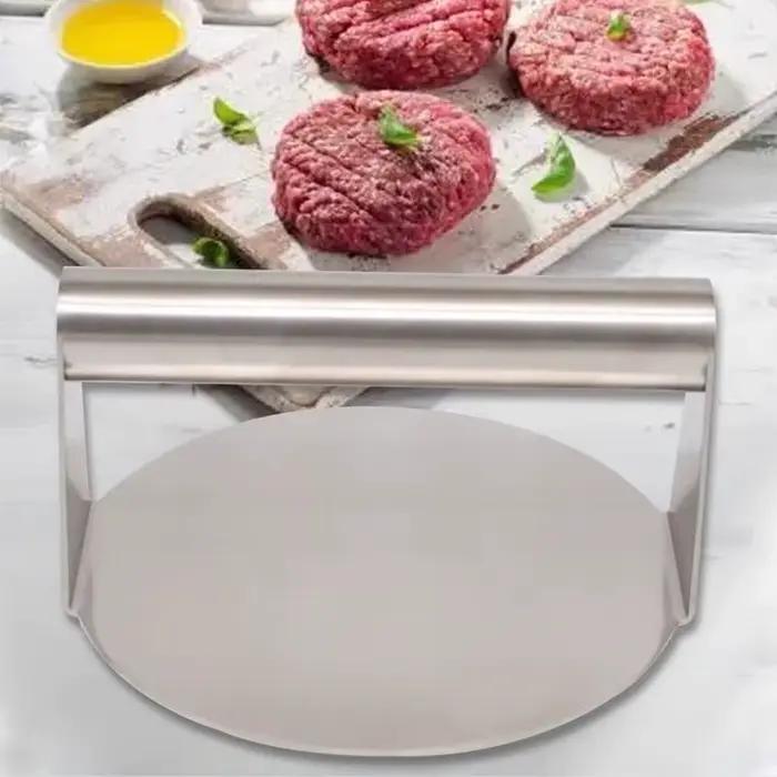 Presse à hamburger en acier inoxydable avec poignée pour préparation de viande et hamburgers occasions familiales et amicales