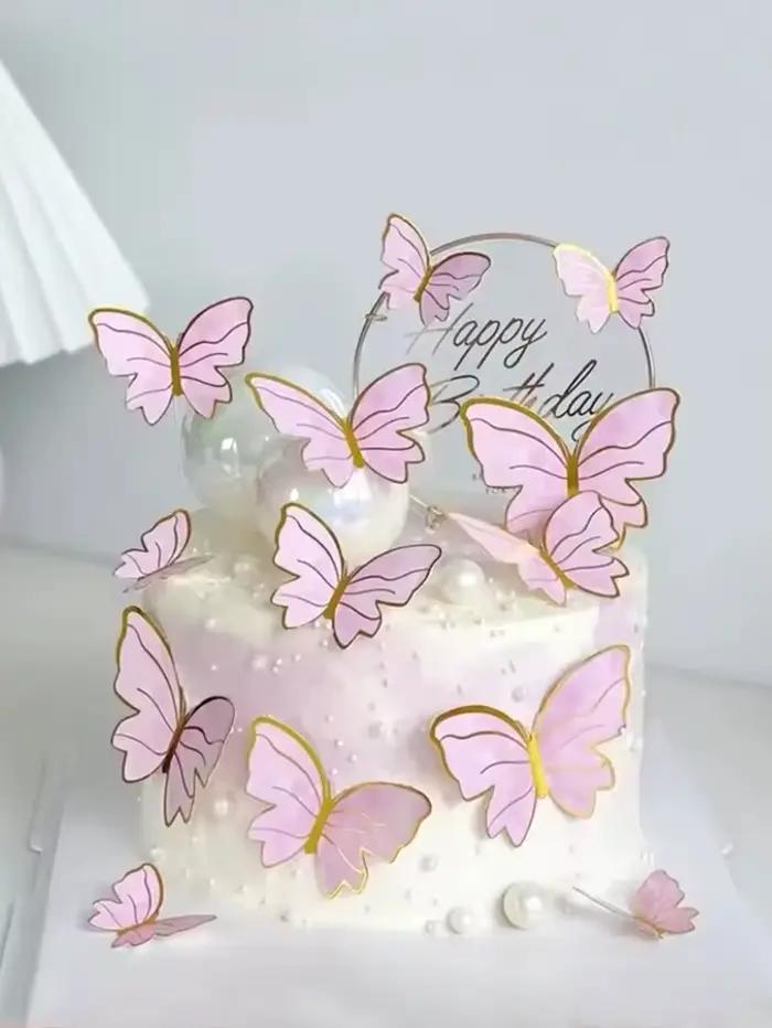 Décoration de gâteau papillon rose créative, 50 pièces, fournitures de décoration de gâteau pour fête d'anniversaire, mariage, saint-valentin