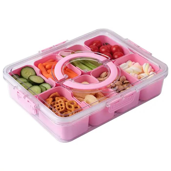 Récipient de boîte de collation, plateau de service divisé avec couvercle et poignée, récipient de charcuterie de boîte de collation, stockage de conteneur de collation Portable