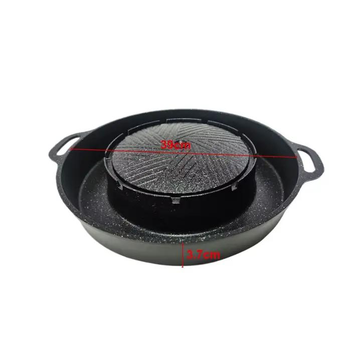 Poêle à Cassette coréenne antiadhésive en alliage d'aluminium, poêle ronde Shabu grillée, marmite avec conception de fuite d'huile pour Camping barbecue