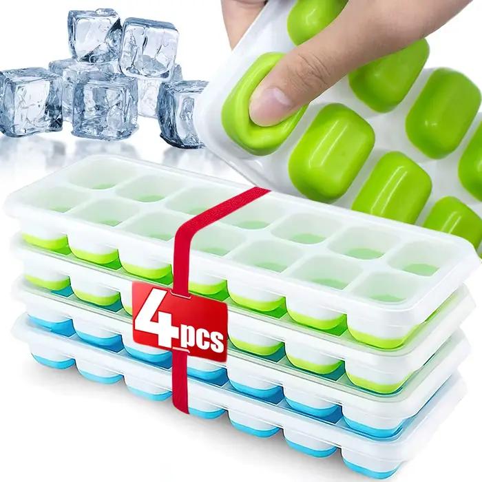 Moule à glaçons en silicone avec couvercle pour crème glacée 14 cavités carrées démoulage facile outil de congélation estival pour cuisine bar cocktails glacés DIY