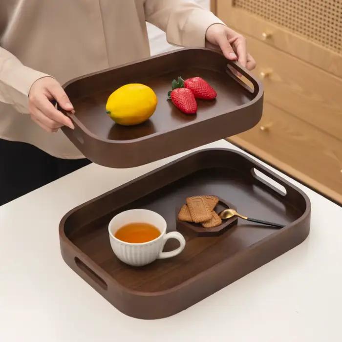 Plateau à thé rectangulaire en porcelaine poli avec poignée ajourée pour petit-déjeuner et service de thé occasions spéciales