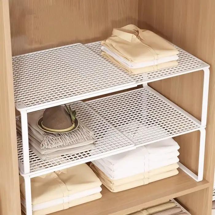 Étagère de placard télescopique extensible et réglable en couches pour une organisation optimale de la garde-robe en acier respectueux de l'environnement disponible en six couleurs différentes
