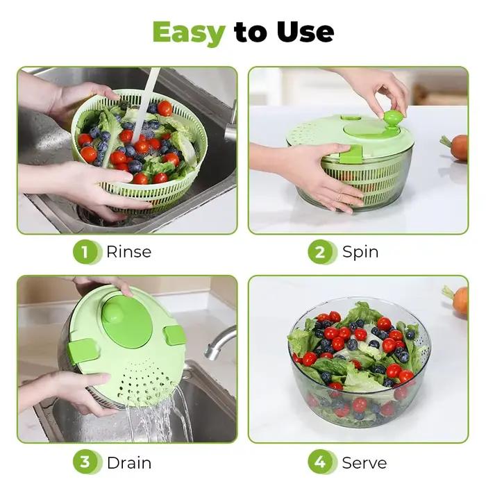 Lave-salade et essoreuse 4,5L avec panier de lavage pour légumes et bol de service essoreuse à laitue moderne pour cuisine élégante et nettoyage facile