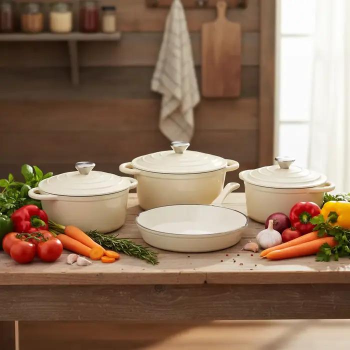 Ensemble de 7 ustensiles de cuisson modernes et durables en fonte émaillée : Casserole
