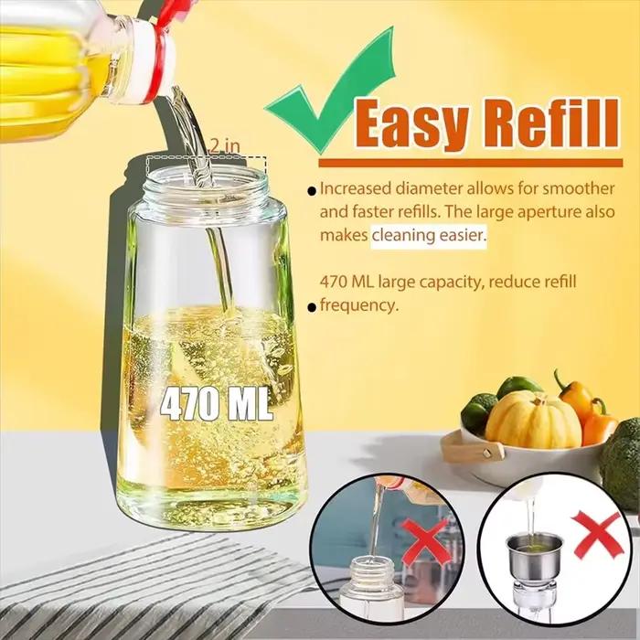 Distributeur d'huile en verre vert 470 ml avec pulvérisateur