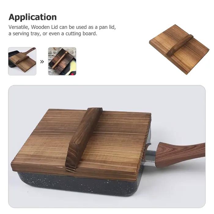Couvercle de casserole en bois Cuisine japonaise Cuisson anti-éclaboussures Couvercle de casserole ergonomique Poignée ergonomique Tamagoyaki Crêpière Couvercle de casserole