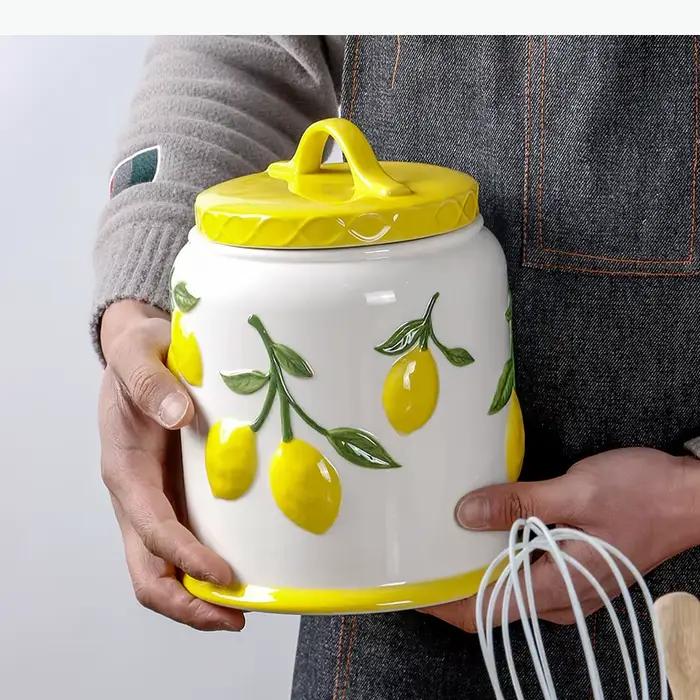 Pot de rangement en céramique motif citron, hermétique et anti-humidité, pour fruits secs, céréales et autres produits, outil de rangement domestique