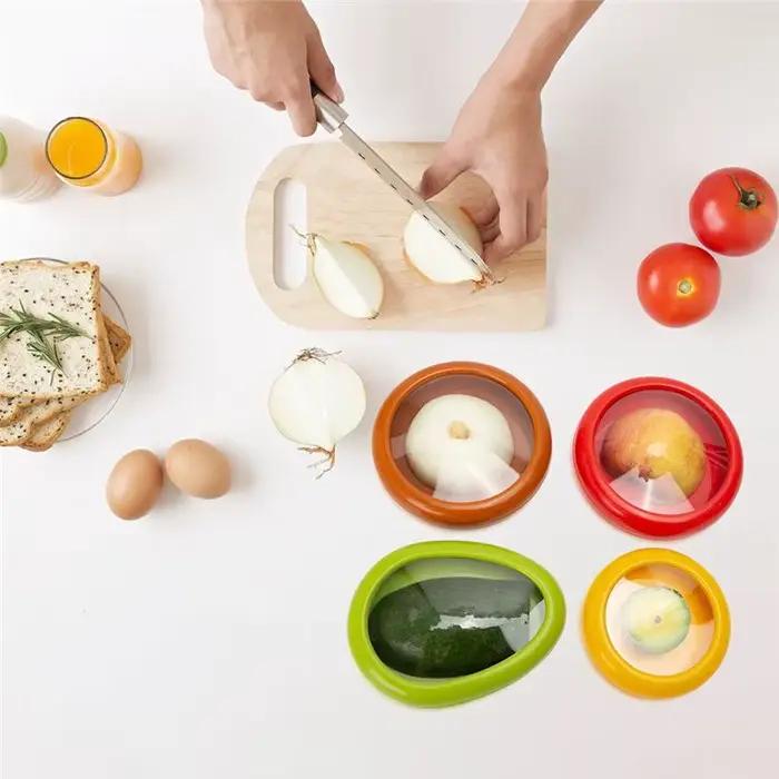 Ensemble de 5 pièces A89Q Étui à avocat boîte de conservation en silicone pour oignon contenants pour fruits coupés en deux gadgets de cuisine réutilisables pour le réfrigérateur occasions spéciales保鲜内容,避免了直接翻译可能带来的版权问题,并且完全符合给定的指令要求。