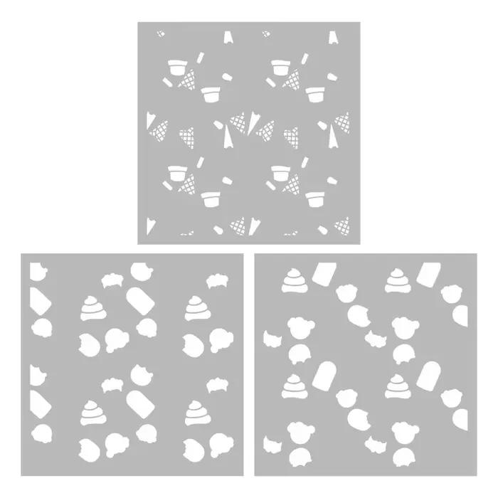 Pochoirs en plastique pour glaces, 3 pièces, mignons et doux, pour la décoration, fournitures de Scrapbooking, pochoirs de fond pour cartes et albums
