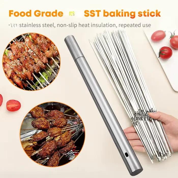 Brochettes de barbecue réutilisables en acier inoxydable, outils de cuisine et de camping, polyvalentes et résistantes à l'eau pour barbecues et pique-niques