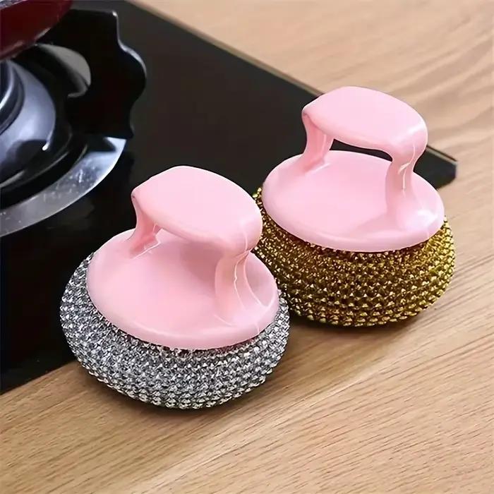 Brosse de nettoyage de fer avec poignée, brosse métallique pour nettoyer le Pot de poêle en fer, brosse de nettoyage de bol de vaisselle avec poignée, couleur aléatoire 1 pièce