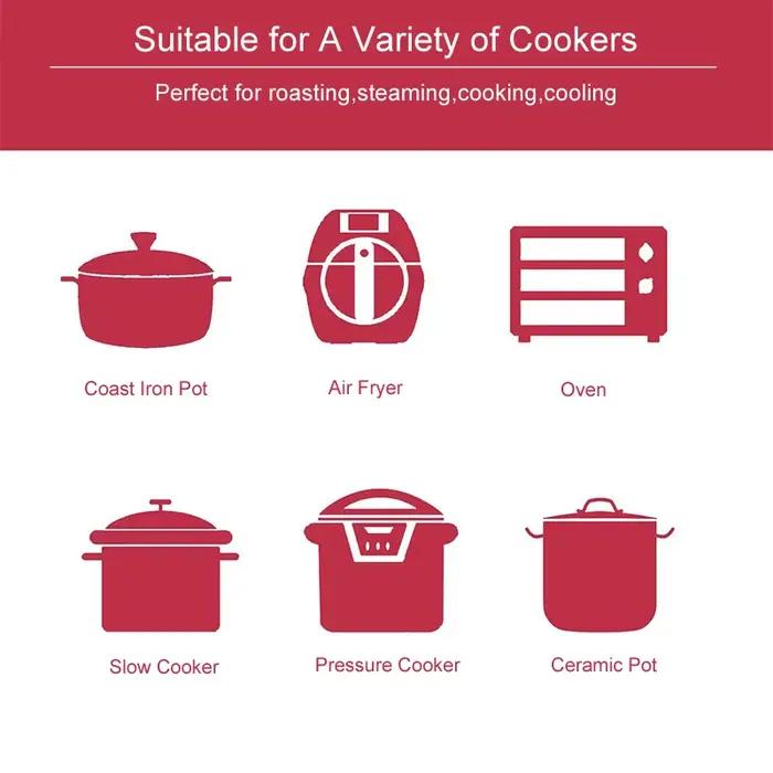 Cuiseur en silicone rouge ou vert pour viandes et volailles rôties, mijoteuse, autocuiseur, cuisson vapeur, friteuse à air, casserole en fonte, plats de cuisson, cadeau pour amateurs de cuisine