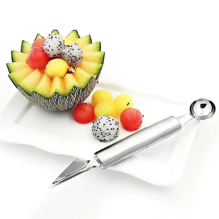 Cuillère à fruits à Double tête en acier inoxydable, Portable, multifonctionnelle, boule de Melon, bricolage, plateau de fruits, outil de boule TMZ
