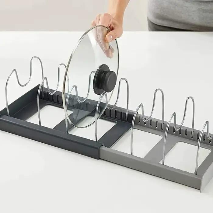 Support de casseroles télescopique à 7 grilles, organisateur de casseroles, support d'armoire peu encombrant pour casseroles, casseroles et couvercles, garde votre cuisine propre et bien rangée, 1 piè