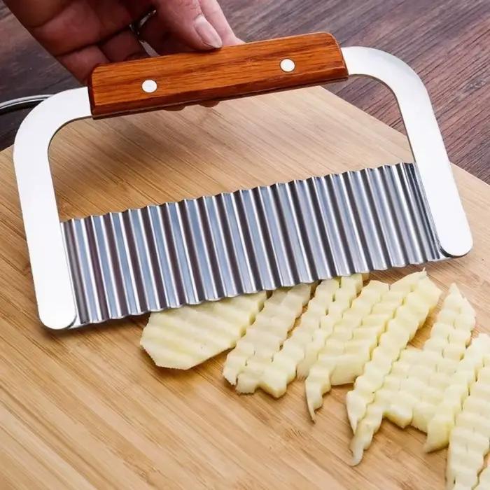 Nouvel Outil de Cuisine Ondulé en Acier Inoxydable pour Couper les Pommes de Terre, Trancheuse à Oignons, Frites, Hachoir à Légumes, Couteau à Aliments Ondulés