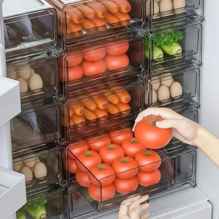Boîte à tiroirs pour réfrigérateur de cuisine, rangement de fruits et légumes, poubelle de conservation des fruits frais, organisateur empilable, boîte d'armoire de garde-manger pour réfrigérateur