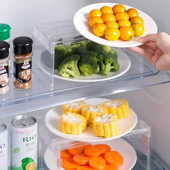 Support de rangement pour réfrigérateur, organisateurs de réfrigérateur, étagères de séparation superposées, support de bureau Transparent permettant de gagner de l'espace, accessoires de cuisine