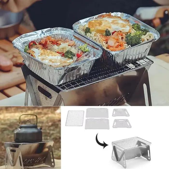 Barbecue au charbon de bois en acier inoxydable, portable pour le camping en plein air, idéal pour les fêtes, la plage, les pique-niques, accessoires de cuisson