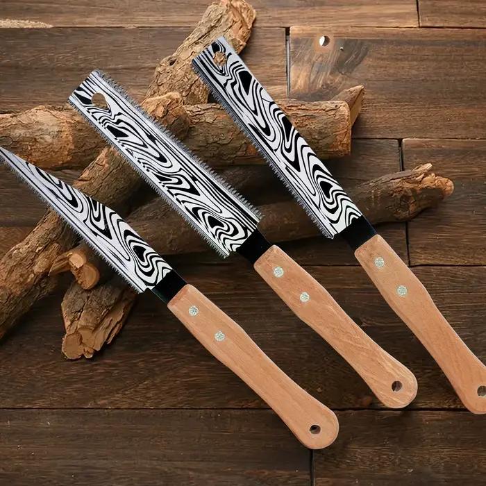 Ensemble de scies à main japonaises à motif Damas avec manche en bois pour le travail du bois, le jardinage et la taille