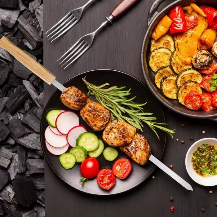 Grands brochettes de Kabob en acier inoxydable, épaisses et réutilisables pour la viande, le poulet et les légumes, outils essentiels pour Barbecue en plein air, 8 pièces