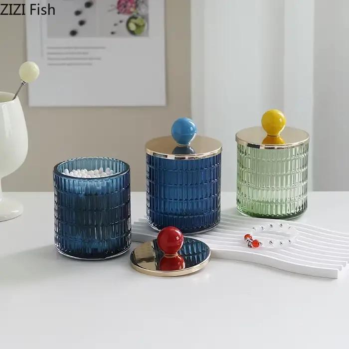 Bocaux de Rangement en Verre Coloré, Boîte à Thé, Pot à Bonbons, Boule en Céramique, Pot Décoratif avec Couvercle, Boucles d'Oreilles, Boîte à Bijoux