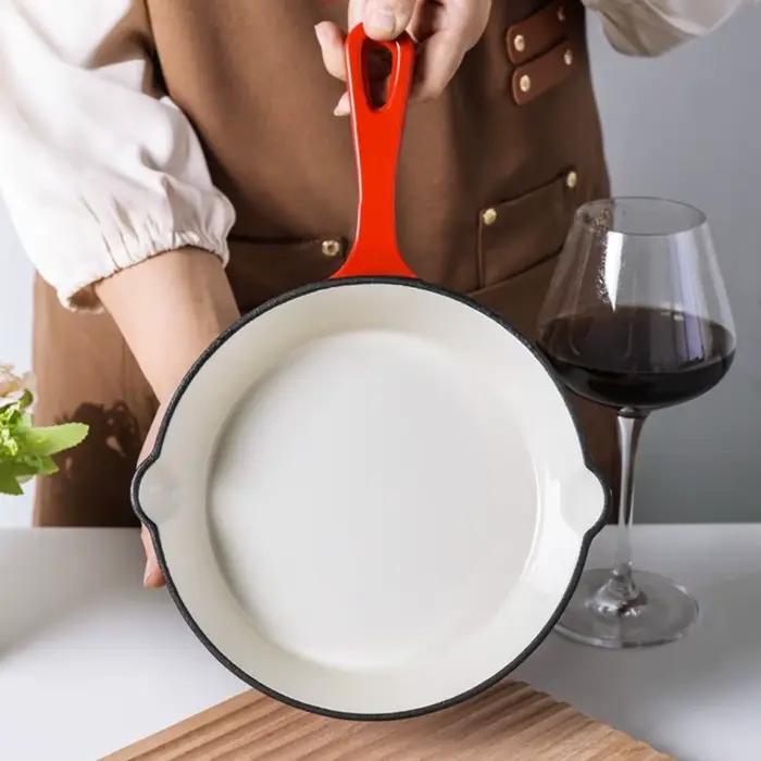 Poêle à frire universelle en fonte émaillée antiadhésive à fond plat