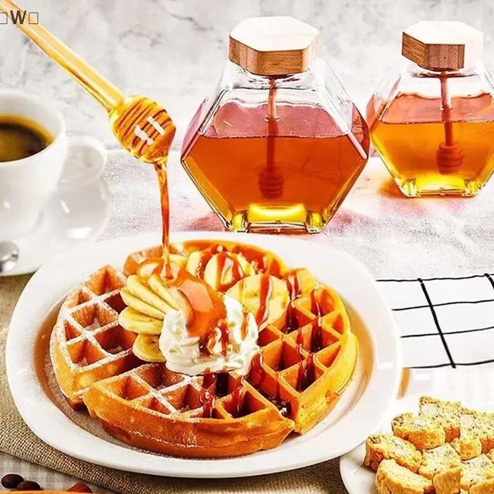 MaveraW Bottiglia de miel hexagonale en verre avec pot