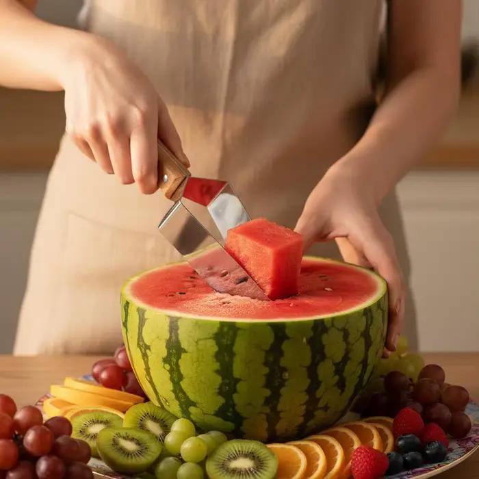 Outils de découpe de pastèque triangulaires, trancheuse à pastèque, outil de découpe de fruits réutilisable et peu coûteux en temps, accessoires de cuisine