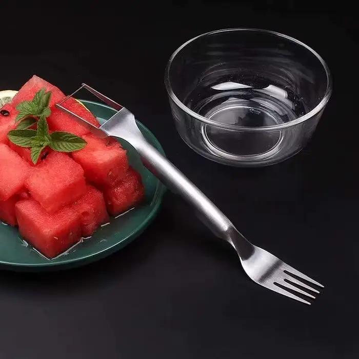 Fourchette à fruits en acier inoxydable, trancheuse à eau neutre, couteau coupe-fruits de cuisine, portable et polyvalent, 2 en 1, 1PC