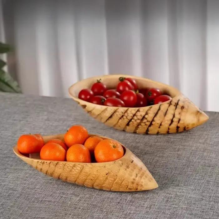 Ensemble de bols à fruits en racine de bambou naturel sculpté à la main