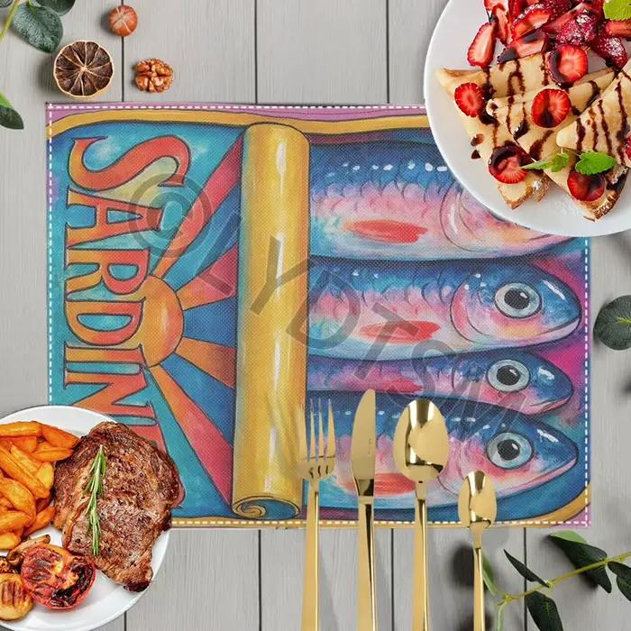 Tapis de Table imprimé créatif en forme de boîtes de sardine colorées