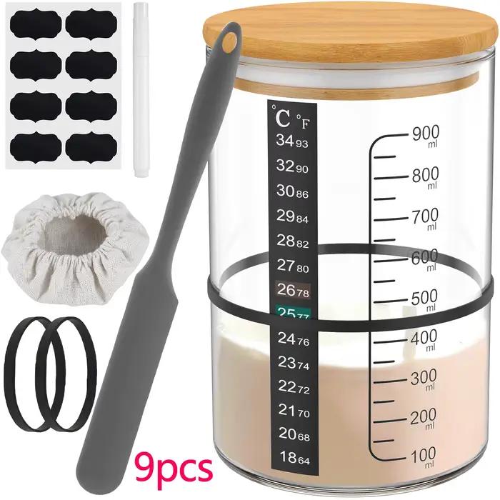Kit de démarrage au levain 9 pièces en plastique pour la fermentation naturelle et le stockage des aliments à large ouverture pour pâtisserie et cuisson