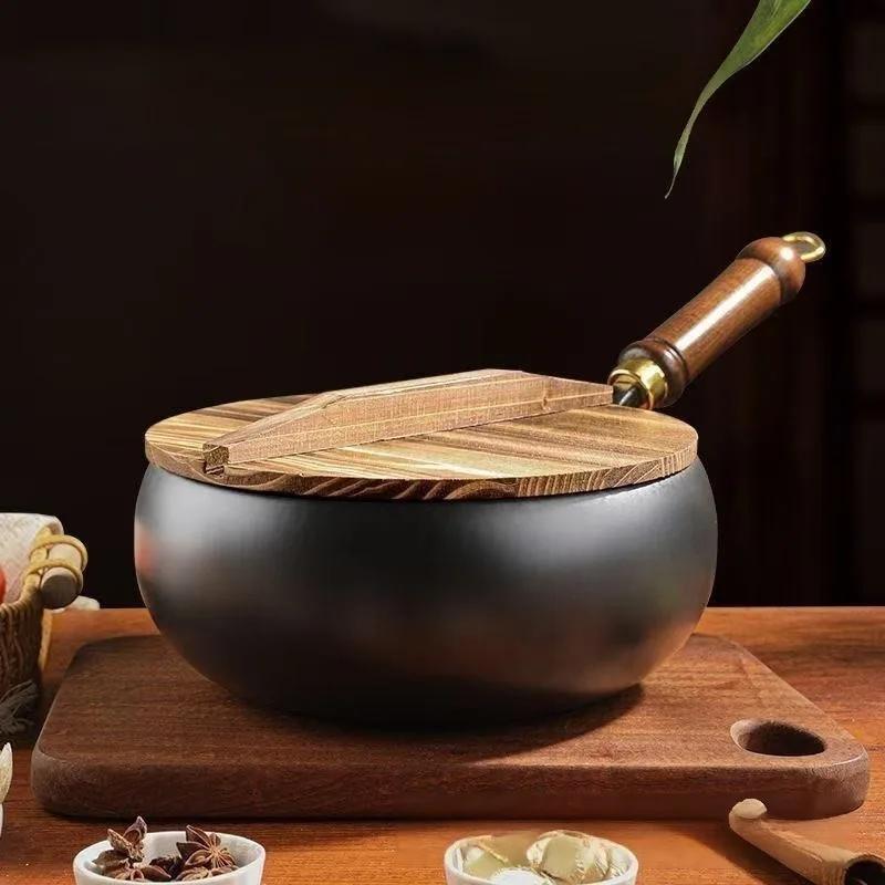 Poêle à frire chaudron Grande portion Méthode ancienne de ragoût non revêtu Pot de ventre martelé fa