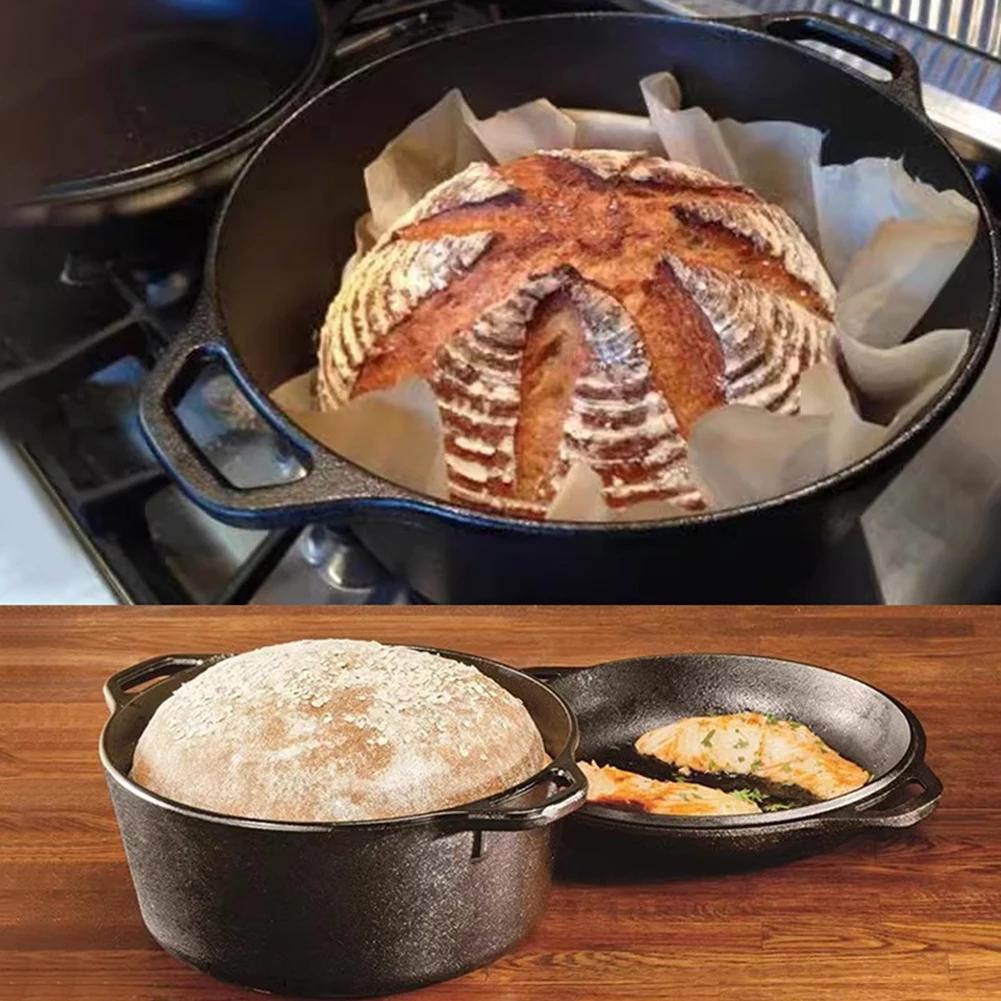 Casserole en fonte 2-en-1 avec couvercle-poêle, ensemble de cuisson polyvalent avec doubles poignées